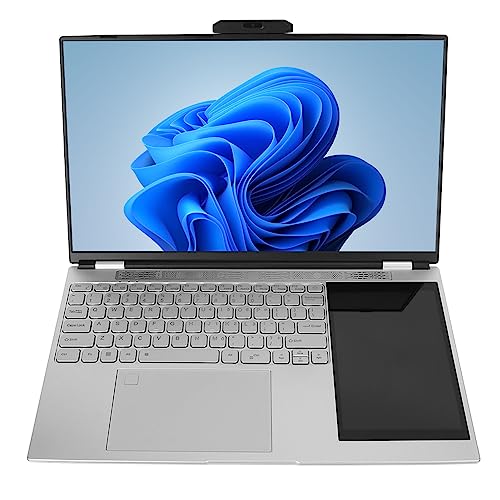 Jerys Laptops Computer, Dual Screen 4.2 15,6 Zoll Laptop 100-240V Hintergrundbeleuchtete Tastatur Fingerabdruckerkennung für Zuhause für 11 (16 GB + 256 GB EU-Stecker) von Jerys
