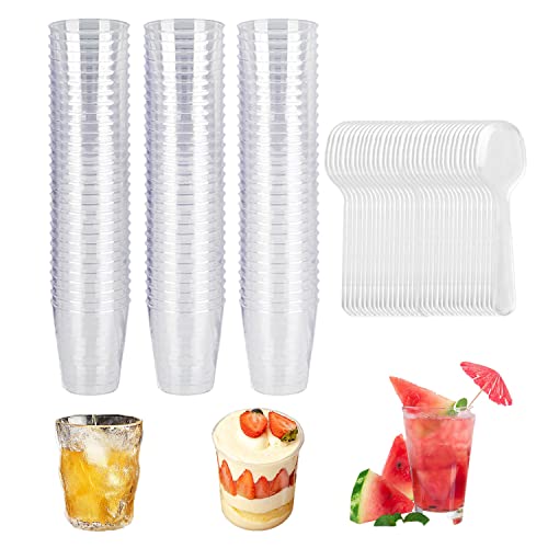 Jesdavan Desert Becher, 50 Stücke Nachtisch Gläser, 55ML Plastikbecher Klein, Plastik Dessertbecher, Dessertschalen Plastik, Wiederverwendbare Dessertglas für Dessert Pudding Mousse Party(mit Löffel) von Jesdavan