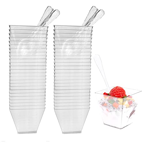 Jesdavan Dessertgläser Plastik, Dessertschalen, 50pcs Dessertschalen mit Löffel, Wiederverwendbar Dessertschalen, DIY Plastik Dessertbecher, Dessertschalen Set für Zuhause, Desserts,Picknick, Party von Jesdavan