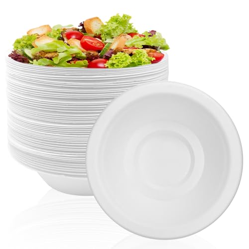 Jesdavan Schälchen Einweg, 50 Stück Einweg Suppenschalen, 350ml Pappschalen, Abbaubar Suppenteller Einweg, Pappschalen Party, Suppenschüssel Einweg Geeignet für Suppe Dessert Salat Eis(Weiss) von Jesdavan