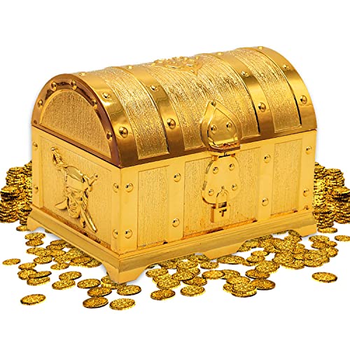 Jesdavan Kleine Schatztruhe, Schatzkiste, 14 x 9.5 x 9.5 cm Schatztruhe Klein Schatzkiste Kindergeburtstag Geeignet für Piratenparty Aufbewahrung Dekoration(Gold) von Jesdavan