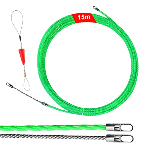 Kabeleinzugshilfe, 15M Einziehhilfe, Einzugsfeder, 4,5mm Kabelzieher, Grün Einziehhilfe für Kabel, Einziehband, mit Führungsfeder Einziehspirale Ideal zum Verlegen von Kabeln mit Leerrohren von Jesdavan