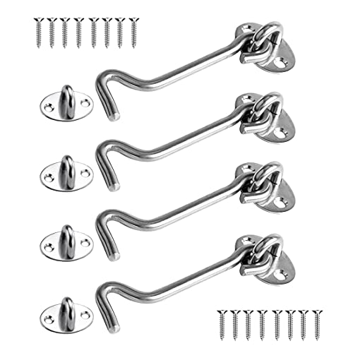 Kabinenhaken Edelstahl 4pcs, Kabine Haken 4 Zoll, Sturmhaken, Fensterhaken Helter Locking Türschloss mit 16 Stück Montage Schrauben 8 Auge Türriegel für Türen Garagentor Fenster Hangartor(Silver) von Jesdavan