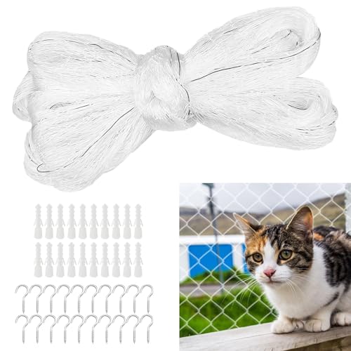 Katzenschutznetz für Balkon, 4 × 3M Katzennetz Transparent, Netz Balkon, Balkonnetz für Katzen, Katzennetz für Fenster, Cat Net Balcony, 2,5 x 2,5 cm Öse, mit Zubehör Geeignet für Balkon Fenster von Jesdavan