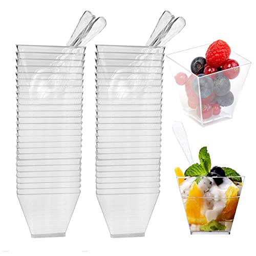 Jesdavan Plastik Dessertbecher, 50 Stücke Plastikbecher Klein, 60ML Dessertschalen Plastik, Dessert Gläser, DIY Nachtisch Gläser, Wiederverwendbar Anwendbar auf Mousse Eiscreme Dessert von Jesdavan