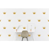 Gold Wandaufkleber Krone König, Königin Kronen Kinderzimmer Muster Tapete Vinyl Wandtattoo Aufkleber Wohnkultur von JeshkaDeal