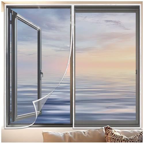 Fliegengitternetze für Fenster 120x140cm, Fliegen Netz ohne Bohren mit Selbstklebendem Doppelseitigem Klebeband, Weiß für Wohnzimmer Terrassen von Jespeed