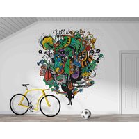 3D Abstrakte Graffiti-Musik-Tapete, Kinderzimmer-Tapete, Abnehmbare Tapete, Abziehen Und Aufkleben, Wandgemälde, Spielzimmer-Tapete, Wanddekoration von JessHomeDecor