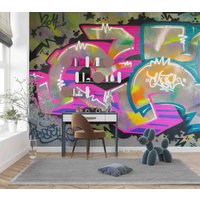 3D Abstrakte Graffiti-Tapete, Kinderzimmer-Tapete, Abnehmbare Tapete, Abziehen Und Aufkleben, Wandgemälde Für Spielzimmer, Wanddekoration 134 von JessHomeDecor