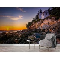 3D Acadia Nationalpark Sonnenaufgang Leuchtturm Landschaft Tapete Abnehmbare - Abziehen Und Aufkleben, Wandgemälde, Spielzimmer-Tapete, Wanddeko, R von JessHomeDecor