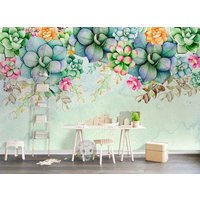 3D-Tapete Mit Aquarell-Pflanze, Saftigem Blumenmuster, Abnehmbare Tapete Zum Abziehen Und Aufkleben, Wanddeko Für Spielzimmer, R von JessHomeDecor