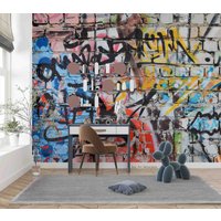 3D-Tapete Mit Abstraktem Graffiti Im Ziegelstein-stil, Abnehmbare Tapete Zum Abziehen Und Aufkleben, Wanddekoration Für Spielzimmer 273 von JessHomeDecor