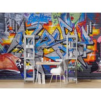 3D-Ziegel-Graffiti-Tapete, Kinderzimmer-Tapete, Abnehmbare Tapete, Abziehen Und Aufkleben, Wanddekoration, Spielzimmer-Tapete, Wanddekoration 739 von JessHomeDecor