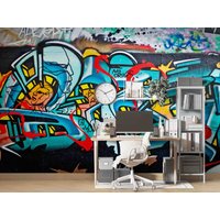 3D-Cartoon-Graffiti-Tapete, Kinderzimmer-Tapete, Abnehmbare Tapete, Abziehen Und Aufkleben, Wandgemälde Für Spielzimmer, Wanddekoration 738 von JessHomeDecor