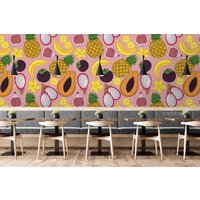 3D Cartoon Obst Ananas Papaya Mangosteen Bananen Tapete Abnehmbare Tapete-Schälen Und Stock Wand Wandbild, Spielzimmer Wanddeko, R von JessHomeDecor