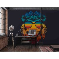 3D-Cartoon-Tier-Löwe-Brille, Bunte Abstrakte Tapete, Abnehmbare Abziehen Und Aufkleben, Wandbild, Spielzimmer-Tapete, Wanddeko, R von JessHomeDecor