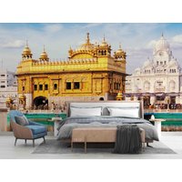 3D-Tapete, Gebäude, Indien, Amritsar, Goldener Tempel, Retro-Tapete, Abnehmbare Tapete, Abziehen Und Aufkleben, Wandgemälde, Spielzimmer-Tapete von JessHomeDecor