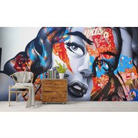 3D-Graffiti-Frau-Buchstaben, Abstrakte Tapete, Abnehmbare Abziehen Und Aufkleben, Wandbild, Spielzimmer-Tapete, Wanddeko, R von JessHomeDecor