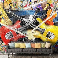 3D-Graffiti-Gitarre-Saxophon-Abstrakte Retro-Tapete, Abnehmbare Tapete, Abziehen Und Aufkleben, Wandbild, Spielzimmer-Tapete, Wanddeko, R von JessHomeDecor