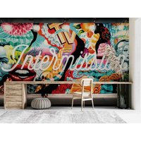 3D-Graffiti-Tapete, Kuchen, Orange, Himbeere, Blumenmund, Frau, Abnehmbare Tapete, Abziehen Und Aufkleben, Wandgemälde, Spielzimmer-Tapete von JessHomeDecor