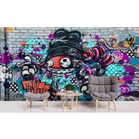 3D-Graffiti-Monster, Bunte Ziegelstein-Tapete, Abnehmbare Tapete Zum Abziehen Und Aufkleben, Wanddeko Für Spielzimmer, R von JessHomeDecor