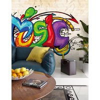 3D-Graffiti-Musik-Buchstaben-Tapete, Abnehmbare Tapete, Abziehen Und Aufkleben, Wanddeko Für Spielzimmer, R von JessHomeDecor