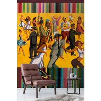 3D-Graffiti-Party-Menschen-Tanz-Tapete, Abnehmbare Tapete, Abziehen Und Aufkleben, Wanddeko Für Spielzimmer, R von JessHomeDecor