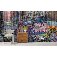 3D-Graffiti-straßen-Mülleimer, Bunte Tapete, Abnehmbare Abziehen Und Aufkleben, Wandbild, Spielzimmer-Tapete, Wanddeko, R von JessHomeDecor