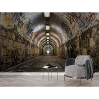 3D-Graffiti-Tunnel-Buchstaben, Retro-Tapete, Abnehmbare Tapete, Abziehen Und Aufkleben, Wandbild, Spielzimmer-Tapete, Wanddeko, R von JessHomeDecor