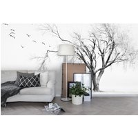 3D Handgezeichnete Pflanze, Baum, Vogel, Abstrakte Retro-Tapete, Abnehmbare Tapete, Abziehen Und Aufkleben, Wandgemälde, Spielzimmer-Tapete von JessHomeDecor