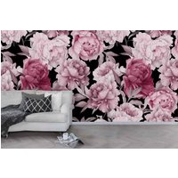 3D Handgezeichnete Florale Pfingstrosen-Rosa-Tapete, Abnehmbare Tapete, Abziehen Und Aufkleben, Wandbild, Spielzimmer-Tapete, Wanddeko, R von JessHomeDecor