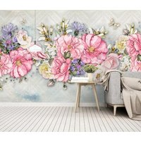 3D Handgezeichnete Florale Rosa Retro-Tapete, Abnehmbare Tapete, Abziehen Und Aufkleben, Wandbild, Spielzimmer-Tapete, Wanddeko, R von JessHomeDecor