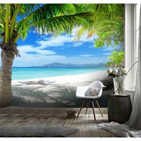 3D-Tapete Mit Meer, Strand, Pflanzen, Blättern, Landschaft, Abnehmbare Tapete, Abziehen Und Aufkleben, Wanddeko Für Spielzimmer, R von JessHomeDecor