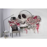 3D-Tapete Mit Menschlichem Skelett Und Totenkopf, Floral, Rosarot, Abnehmbare Tapete, Abziehen Aufkleben, Wanddeko Für Spielzimmer, R von JessHomeDecor