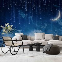 3D-Tapete Mit Mond Und Sternenhimmel, Kinderzimmer-Tapete, Abnehmbare Tapete, Abziehen Aufkleben, Wanddekoration, Spielzimmer-Tapete, Wanddekoration von JessHomeDecor