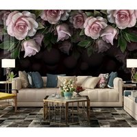 3D-Ölgemälde, Florales, Rosafarbenes Retro-Hintergrundbild, Abnehmbare Tapete, Abziehen Und Aufkleben, Wandbild, Spielzimmer-Tapete, Wanddeko, R von JessHomeDecor