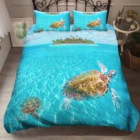 3D Ocean Turtle Island Bettwäsche-Set, Bettbezug, Steppdecke, Kissenbezüge, Personalisierte Bettwäsche, Queen, King, Full, Double 3 Stk. 184 von JessHomeDecor