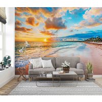 3D-Tapete „Ozean, Strand, Sonnenaufgang", Kinderzimmer-Tapete, Abnehmbare Tapete, Abziehen Und Aufkleben, Wandgemälde Für Spielzimmer von JessHomeDecor