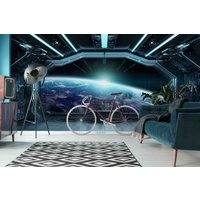 3D-Tapete „Weltraum, Raumschiff, Erde, Sonne", Abnehmbare Tapete, Abziehen Und Aufkleben, Wandgemälde Für Spielzimmer, Wanddeko, R von JessHomeDecor