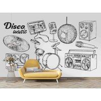 3D-Skizze, Instrument, Schlagzeug, Recorder, Mikrofon, Tapete, Abnehmbare Abziehen Und Aufkleben, Wandgemälde, Spielzimmer-Tapete, Wanddeko, R von JessHomeDecor