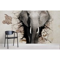 3D-Tier-Elefant-Ziegelriss-Tapete, Abnehmbare Tapete, Abziehen Und Aufkleben, Wandgemälde Für Spielzimmer, Wanddeko, R von JessHomeDecor