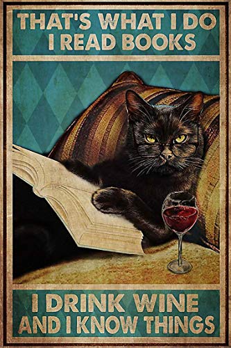 Jessgirl Katzen-Wandkunst für Kinder, Vintage-Katze mit Spruch "That's What I Do I Drink Wine & I Know Things", Heimdekoration, lustig, 20,3 x 30,5 cm von Jessgirl