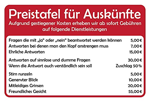 Jessgirl Preistafel für Auskünfte Blechschild Schild Blechschild Bogen Metall Blechschild 20 x 30 cm von Jessgirl