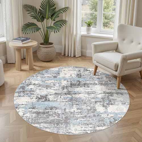 1,5 m runder Teppich für Wohnzimmer: Abstrakter waschbarer Teppich, modern, groß, weich, schmutzabweisend, rutschfeste Unterseite, Maschinentisch für Schlafzimmer, Esszimmer, Innenbereich, Heimbüro 1,5 m runder Teppich für Wohnzimmer: Abstrakter waschbarer Teppich, modern, groß, weich, schmutzabweisend, rutschfeste Unterseite, Maschinentisch für Schlafzimmer, Esszimmer, Innenbereich, Heimbüro von Jessibou