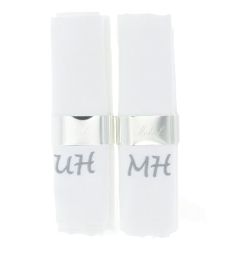 Jessis Geschenkeschmiede 2er-Set Serviettenringe mit Servietten, mit Namen gravierte Serviettenringe und mit Initialen bestickte Servietten von Jessis Geschenkeschmiede