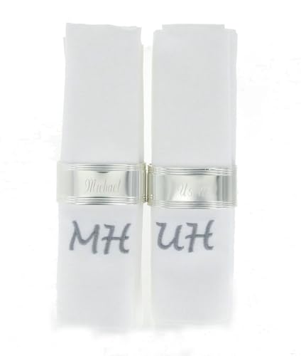 2er-Set Serviettenringe mit Namen graviert und verziertem Rand, Servietten mit Initialen bestickt als Geschenk oder für die festliche Tafel 2er-Set Serviettenringe mit Namen graviert und verziertem Rand, Servietten mit Initialen bestickt als Geschenk oder für die festliche Tafel von Jessis Geschenkeschmiede
