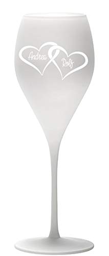 Champagnerglas, Sektglas weiß edel, nobel, mit persönlicher Gravur, hochwertige Qualität, spülmaschinenfest von Jessis Geschenkeschmiede