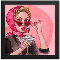 Gerahmte Retro Skater Martini Glas Kunstdruck; "Durstiger Skater" von JessmswensonArt