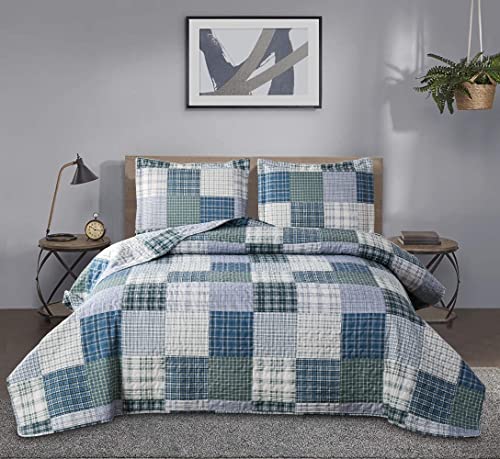 Quilt Set Queen Size Plaid Bedspread Coverlet Queen Quilt Set Bedding Mens Boys Quilt Bedspread Patchwork Bedding Home Modern Soft Lightweight Coverlet Reversible Quilt Bed Spread with 2 Pillow Shams von Jessy Home
