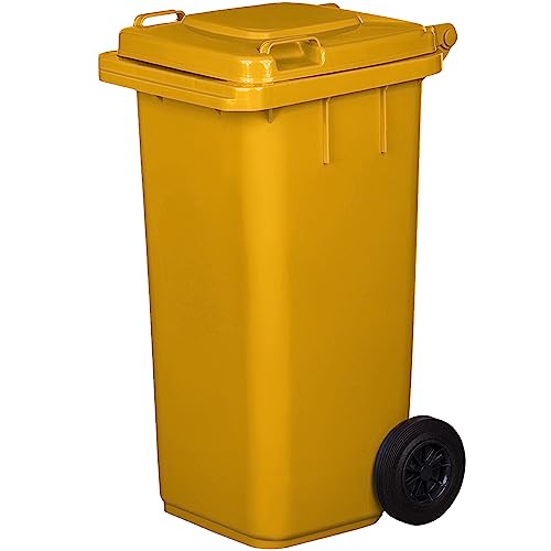 Jestic Mülltonne 120 Liter gelb mit Gummirädern, für Mülltrennung, Recycling innen außen, EN840 von Jestic